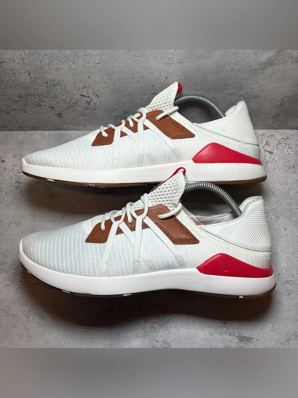 NEW OluKai Mio Li Sneakers Mens 11 Bright White/Red Lava Athletic Mesh Shoes
